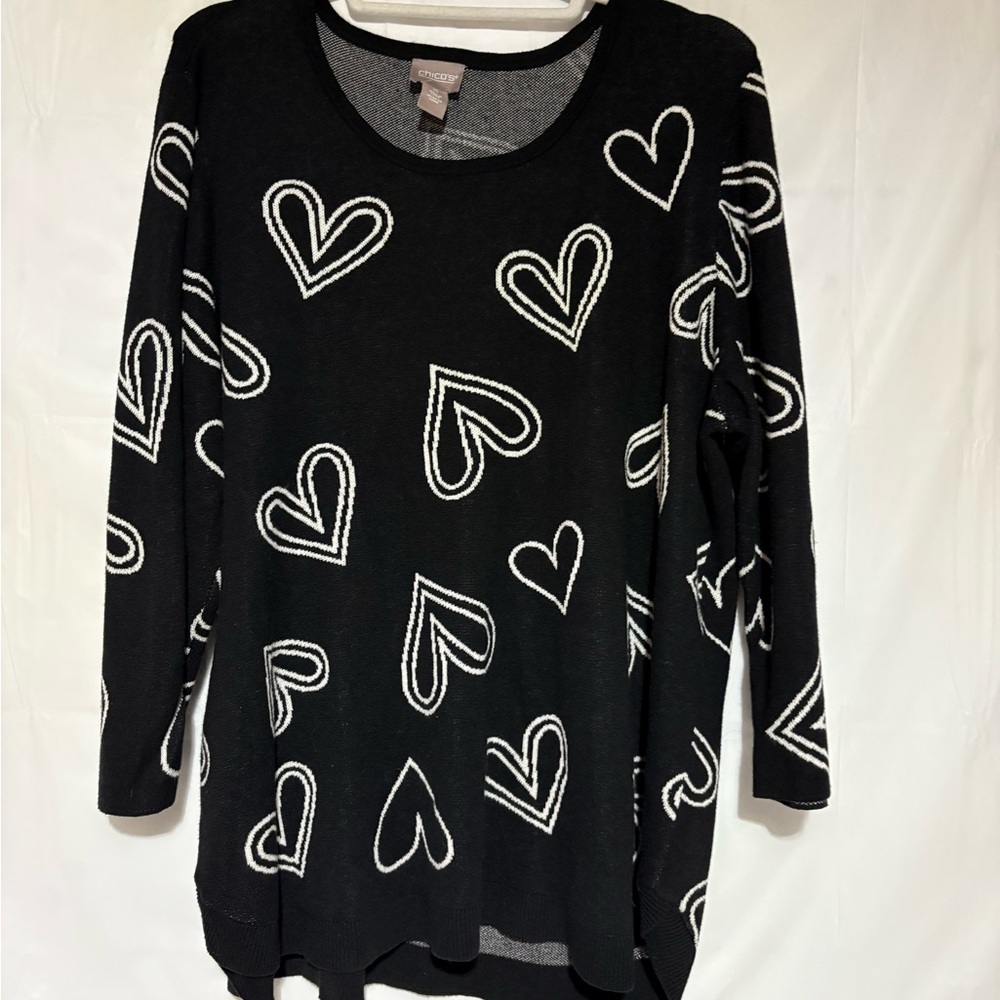 Chico's Black and White Heart Print Sweater